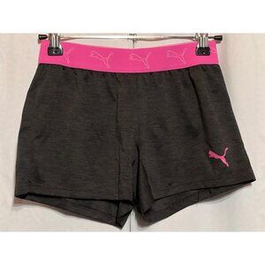 Puma Girls Athletic Shorts Gray With Pink Logo & Waistband Size S 7/8